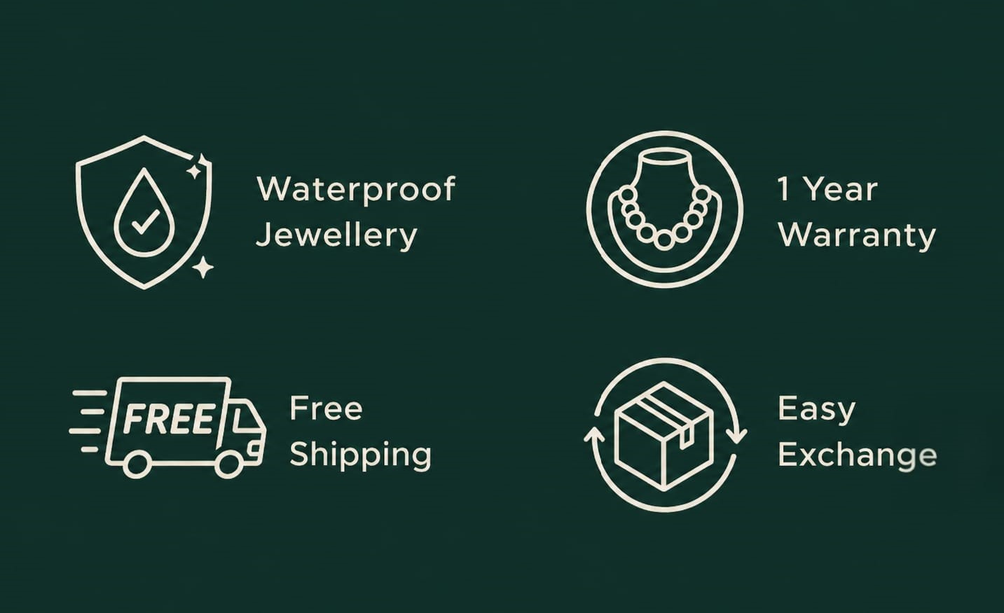 Waterproof Jewellery · 1 Year Warranty · Free Shipping · Easy Exchange